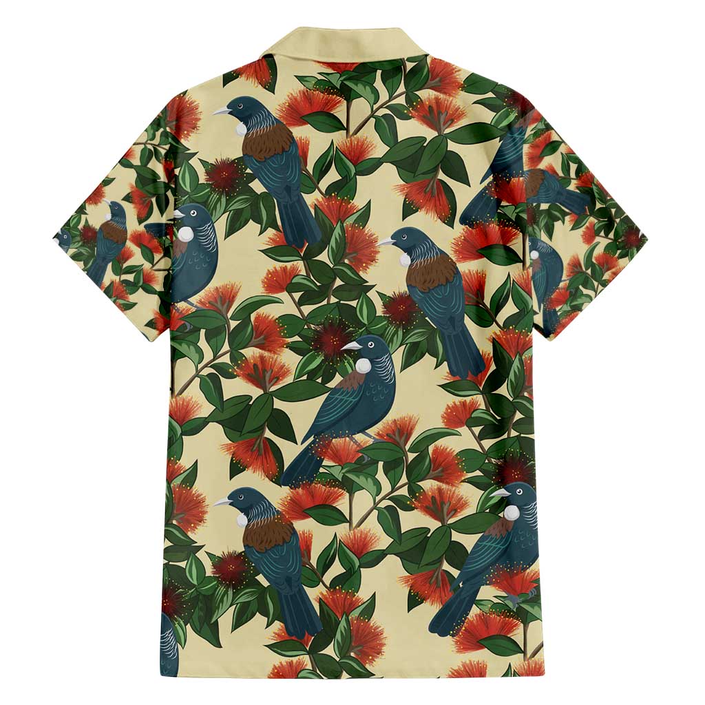 New Zealand Christmas Family Matching Tank Maxi Dress and Hawaiian Shirt Romantic Tui Birds on Pohutukawa - Ivory - Polynesian Pride