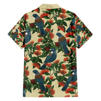 New Zealand Christmas Hawaiian Shirt Romantic Tui Birds on Pohutukawa - Ivory - Polynesian Pride