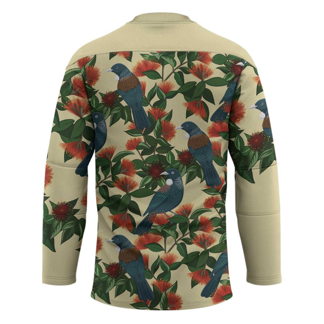 New Zealand Christmas Hockey Jersey Romantic Tui Birds on Pohutukawa - Ivory - Polynesian Pride