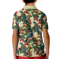 New Zealand Christmas Kid Polo Shirt Romantic Tui Birds on Pohutukawa - Ivory - Polynesian Pride