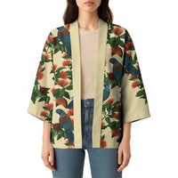 New Zealand Christmas Kimono Romantic Tui Birds on Pohutukawa - Ivory - Polynesian Pride