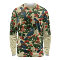 New Zealand Christmas Long Sleeve Shirt Romantic Tui Birds on Pohutukawa - Ivory - Polynesian Pride