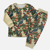 New Zealand Christmas Pajama Set Romantic Tui Birds on Pohutukawa - Ivory - Polynesian Pride
