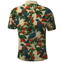New Zealand Christmas Polo Shirt Romantic Tui Birds on Pohutukawa - Ivory - Polynesian Pride