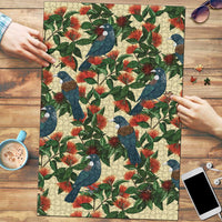 New Zealand Christmas Puzzle Romantic Tui Birds on Pohutukawa - Ivory - Polynesian Pride