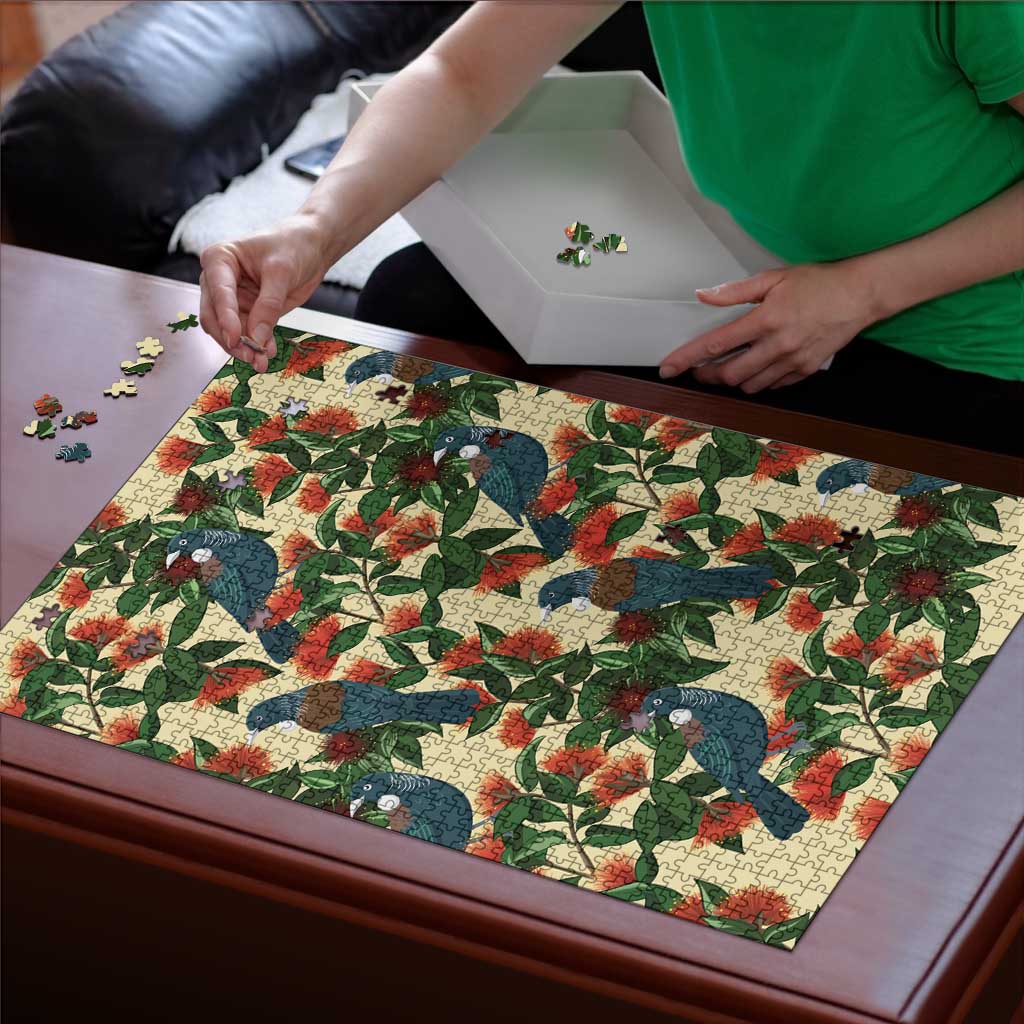 New Zealand Christmas Puzzle Romantic Tui Birds on Pohutukawa - Ivory - Polynesian Pride
