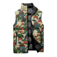 New Zealand Christmas Sleeveless Puffer Jacket Romantic Tui Birds on Pohutukawa - Ivory - Polynesian Pride