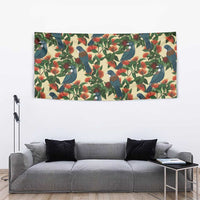 New Zealand Christmas Tapestry Romantic Tui Birds on Pohutukawa - Ivory - Polynesian Pride