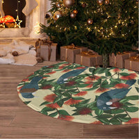 New Zealand Christmas Tree Skirt Romantic Tui Birds on Pohutukawa - Ivory - Polynesian Pride