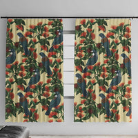 New Zealand Christmas Window Curtain Romantic Tui Birds on Pohutukawa - Ivory - Polynesian Pride