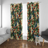 New Zealand Christmas Window Curtain Romantic Tui Birds on Pohutukawa - Ivory - Polynesian Pride