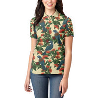 New Zealand Christmas Women Polo Shirt Romantic Tui Birds on Pohutukawa - Ivory - Polynesian Pride