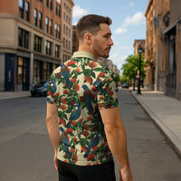 New Zealand Christmas Zipper Polo Shirt Romantic Tui Birds on Pohutukawa - Ivory - Polynesian Pride