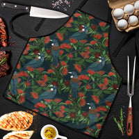 New Zealand Christmas Apron Romantic Tui Birds on Pohutukawa - Cobalt - Polynesian Pride