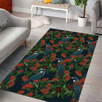 New Zealand Christmas Area Rug Romantic Tui Birds on Pohutukawa - Cobalt - Polynesian Pride