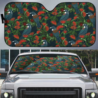 New Zealand Christmas Auto Sun Shade Romantic Tui Birds on Pohutukawa - Cobalt - Polynesian Pride