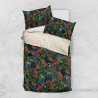 New Zealand Christmas Bedding Set Romantic Tui Birds on Pohutukawa - Cobalt - Polynesian Pride