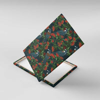 New Zealand Christmas Canvas Wall Art Romantic Tui Birds on Pohutukawa - Cobalt - Polynesian Pride