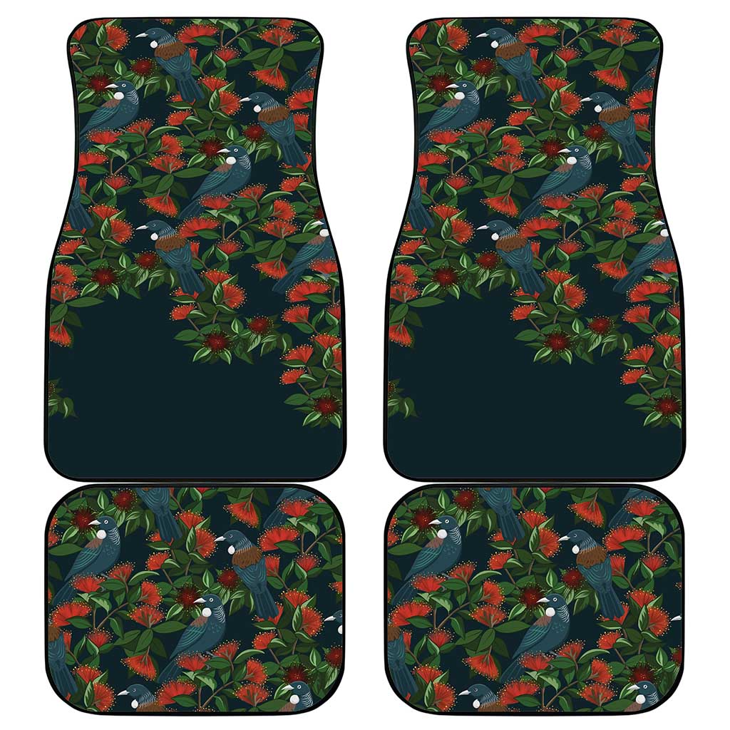 New Zealand Christmas Car Mats Romantic Tui Birds on Pohutukawa - Cobalt - Polynesian Pride