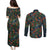 New Zealand Christmas Couples Matching Puletasi and Long Sleeve Button Shirt Romantic Tui Birds on Pohutukawa - Cobalt - Polynesian Pride