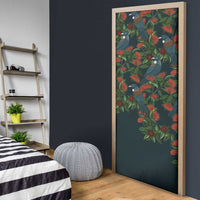 New Zealand Christmas Door Cover Romantic Tui Birds on Pohutukawa - Cobalt - Polynesian Pride