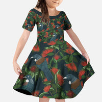 New Zealand Christmas Family Matching Mermaid Dress and Hawaiian Shirt Romantic Tui Birds on Pohutukawa - Cobalt - Polynesian Pride