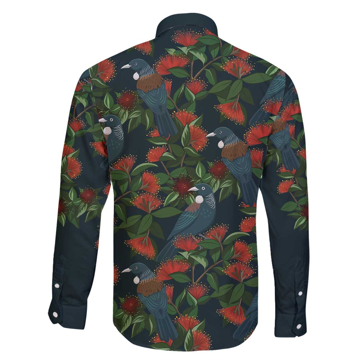 New Zealand Christmas Family Matching Off The Shoulder Long Sleeve Dress and Hawaiian Shirt Romantic Tui Birds on Pohutukawa - Cobalt - Polynesian Pride