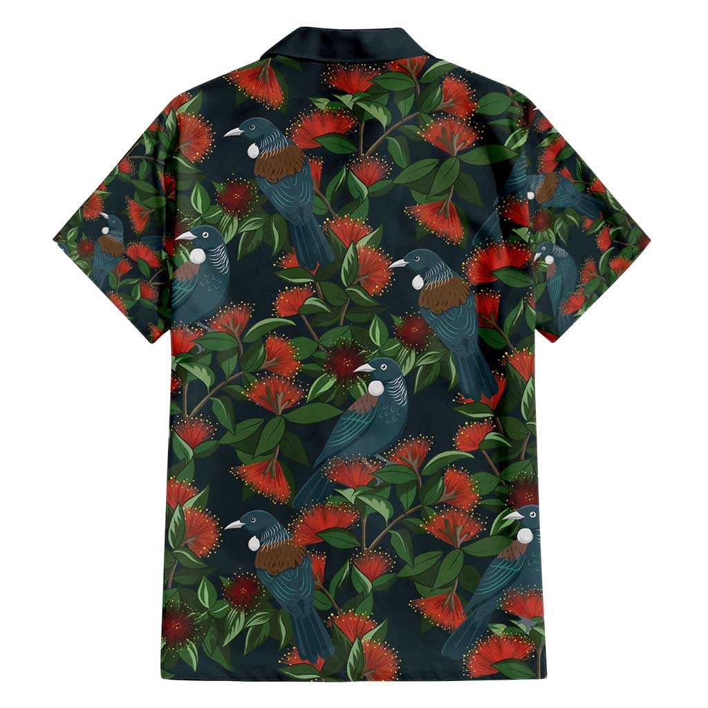 New Zealand Christmas Family Matching Summer Maxi Dress and Hawaiian Shirt Romantic Tui Birds on Pohutukawa - Cobalt - Polynesian Pride