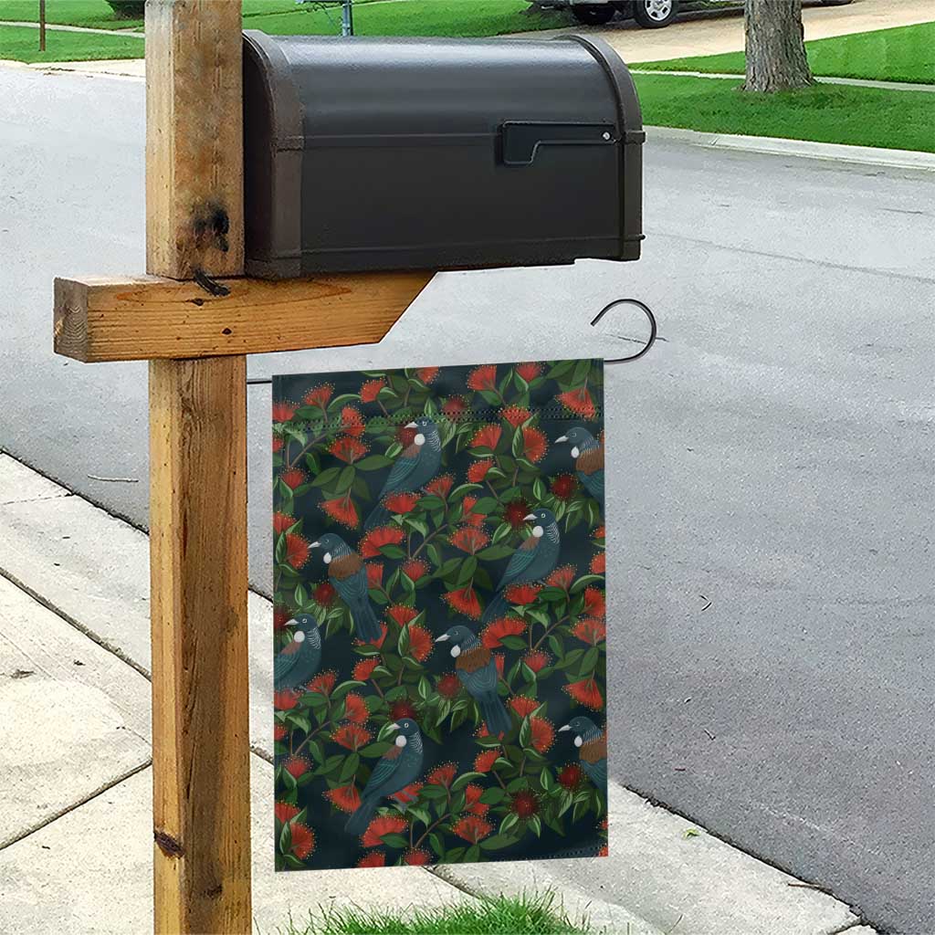 New Zealand Christmas Garden Flag Romantic Tui Birds on Pohutukawa - Cobalt - Polynesian Pride