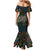 New Zealand Christmas Mermaid Dress Romantic Tui Birds on Pohutukawa - Cobalt - Polynesian Pride