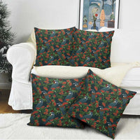 New Zealand Christmas Pillow Cover Romantic Tui Birds on Pohutukawa - Cobalt - Polynesian Pride