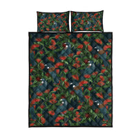 New Zealand Christmas Quilt Bed Set Romantic Tui Birds on Pohutukawa - Cobalt - Polynesian Pride