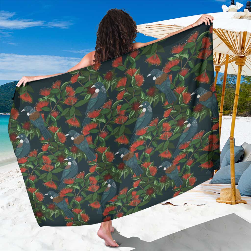 New Zealand Christmas Sarong Romantic Tui Birds on Pohutukawa - Cobalt - Polynesian Pride