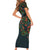 New Zealand Christmas Short Sleeve Bodycon Dress Romantic Tui Birds on Pohutukawa - Cobalt - Polynesian Pride
