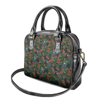 New Zealand Christmas Shoulder Handbag Romantic Tui Birds on Pohutukawa - Cobalt - Polynesian Pride