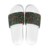 New Zealand Christmas Slide Sandals Romantic Tui Birds on Pohutukawa - Cobalt - Polynesian Pride