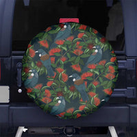 New Zealand Christmas Spare Tire Cover Romantic Tui Birds on Pohutukawa - Cobalt - Polynesian Pride