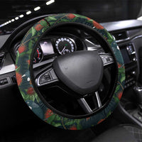 New Zealand Christmas Steering Wheel Cover Romantic Tui Birds on Pohutukawa - Cobalt - Polynesian Pride