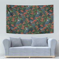 New Zealand Christmas Tapestry Romantic Tui Birds on Pohutukawa - Cobalt - Polynesian Pride
