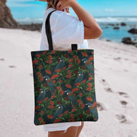 New Zealand Christmas Tote Bag Romantic Tui Birds on Pohutukawa - Cobalt - Polynesian Pride
