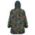 New Zealand Christmas Wearable Blanket Hoodie Romantic Tui Birds on Pohutukawa - Cobalt - Polynesian Pride