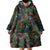 New Zealand Christmas Wearable Blanket Hoodie Romantic Tui Birds on Pohutukawa - Cobalt - Polynesian Pride