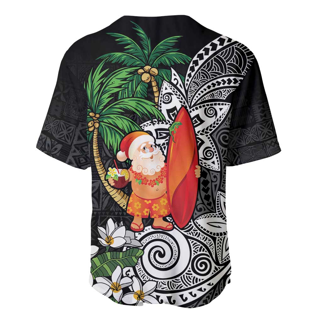 Polynesian Baseball Jersey Tropical Santa - Plumeria Black Vintage LT7 - Polynesian Pride