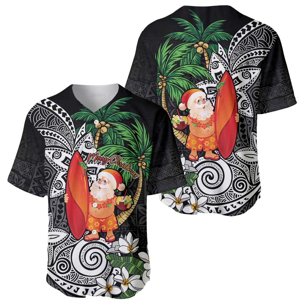 Polynesian Baseball Jersey Tropical Santa - Plumeria Black Vintage LT7 - Polynesian Pride
