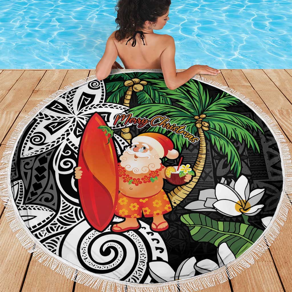 Polynesian Beach Blanket Tropical Santa - Plumeria Black Vintage