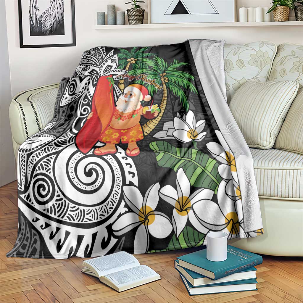 Polynesian Blanket Tropical Santa - Plumeria Black Vintage LT7 Black - Polynesian Pride