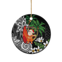 Polynesian Ceramic Ornament Tropical Santa - Plumeria Black Vintage