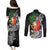 Polynesian Couples Matching Puletasi and Long Sleeve Button Shirt Tropical Santa - Plumeria Black Vintage
