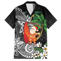 Polynesian Family Matching Long Sleeve Bodycon Dress and Hawaiian Shirt Tropical Santa - Plumeria Black Vintage LT7 Dad's Shirt - Short Sleeve Black - Polynesian Pride