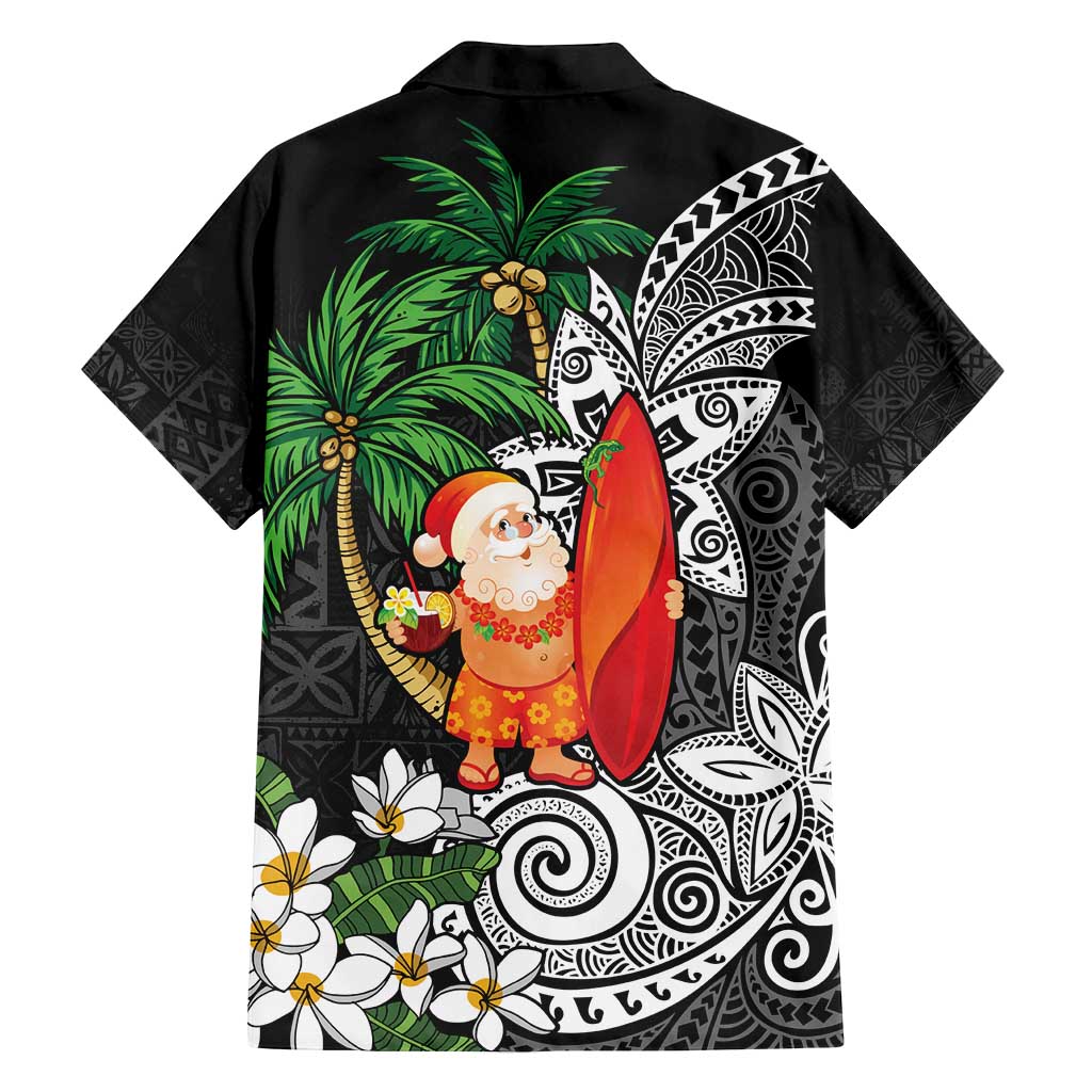 Polynesian Family Matching Long Sleeve Bodycon Dress and Hawaiian Shirt Tropical Santa - Plumeria Black Vintage LT7 - Polynesian Pride
